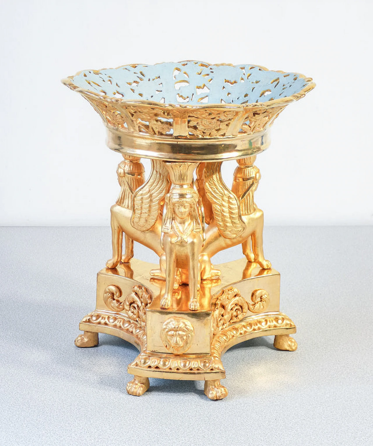 Empire gilt ceramic pedestal bowl with glass bell, early 19th century 6