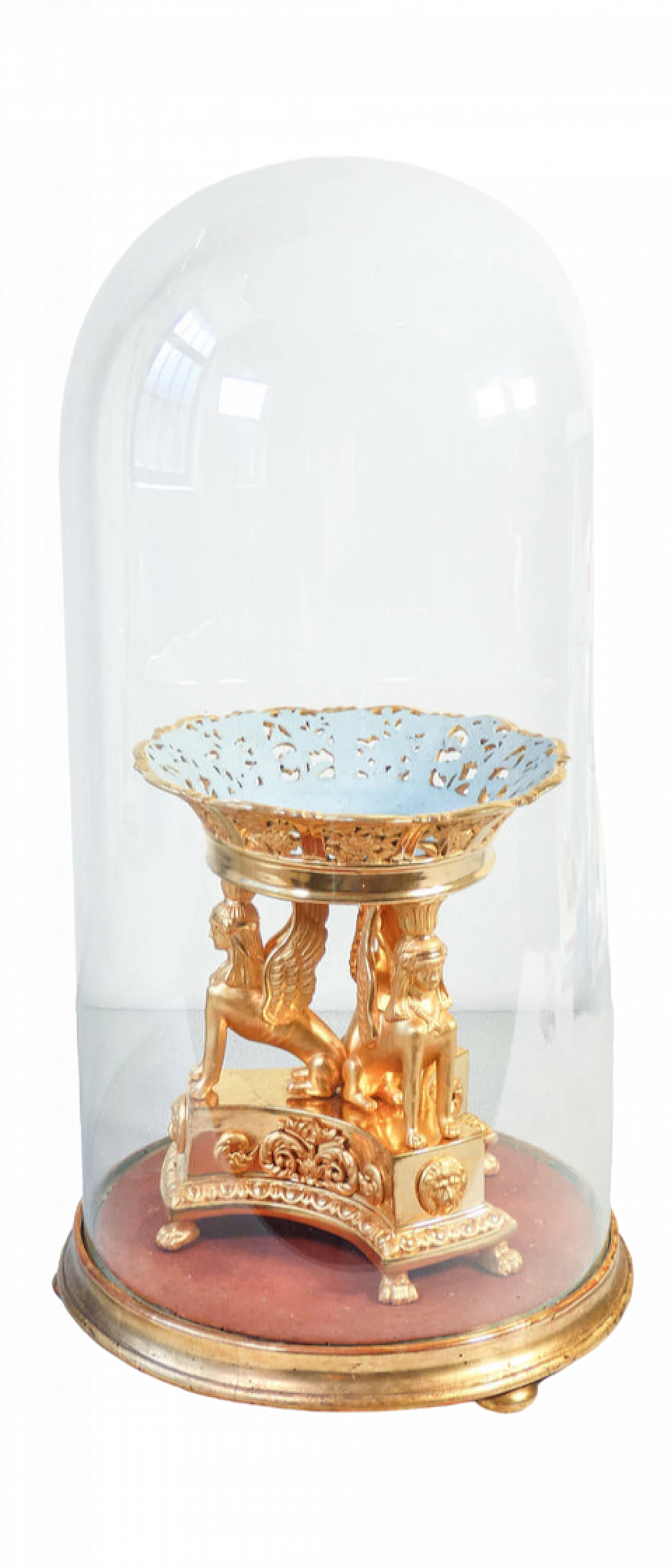 Empire gilt ceramic pedestal bowl with glass bell, early 19th century 12