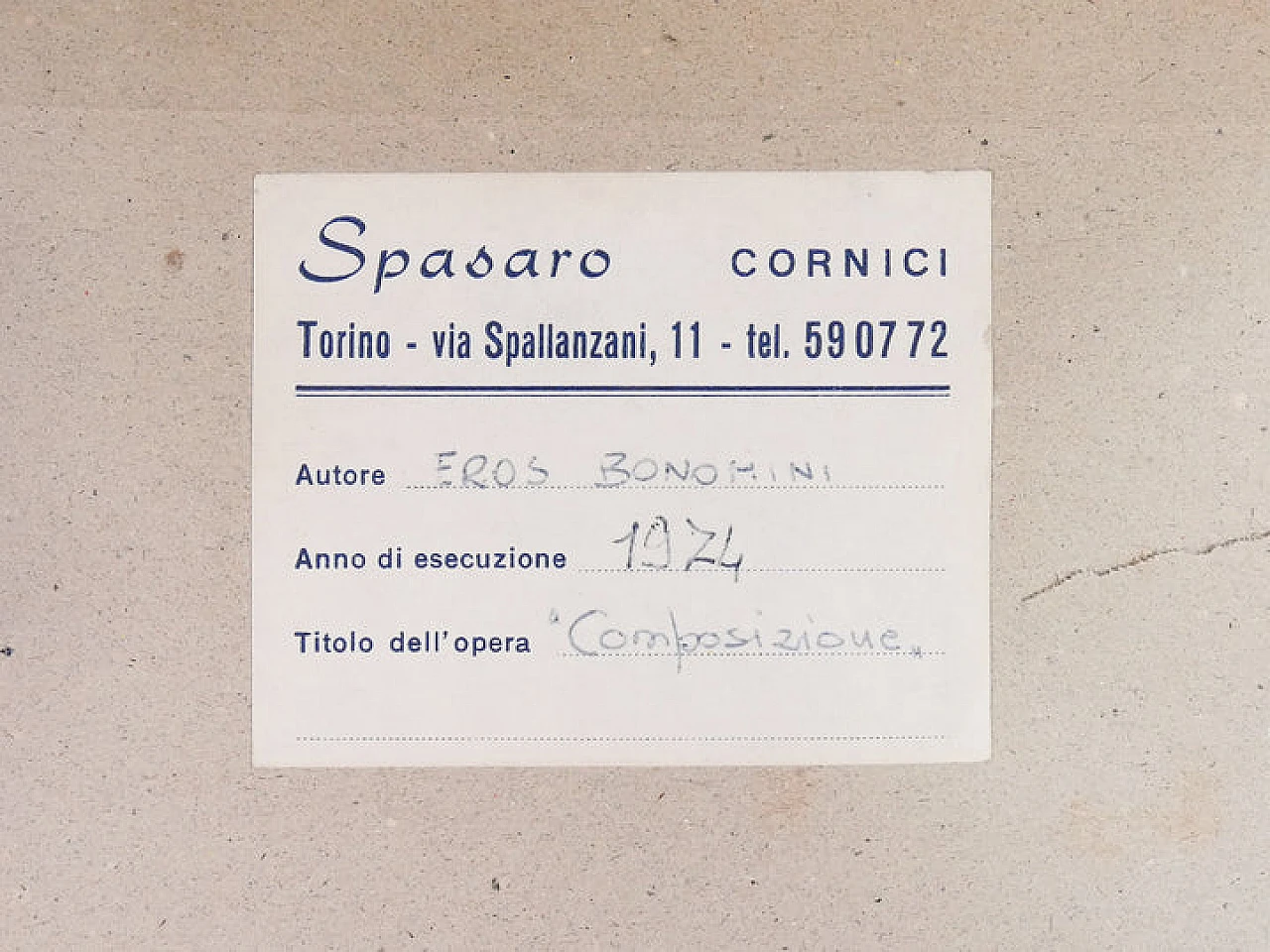 Eros Bonamini, Composizione, dipinto a olio su masonite, 1974 10