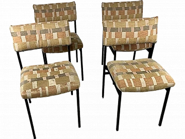 4 Chairs in black metal and checkered fabric, 1960s