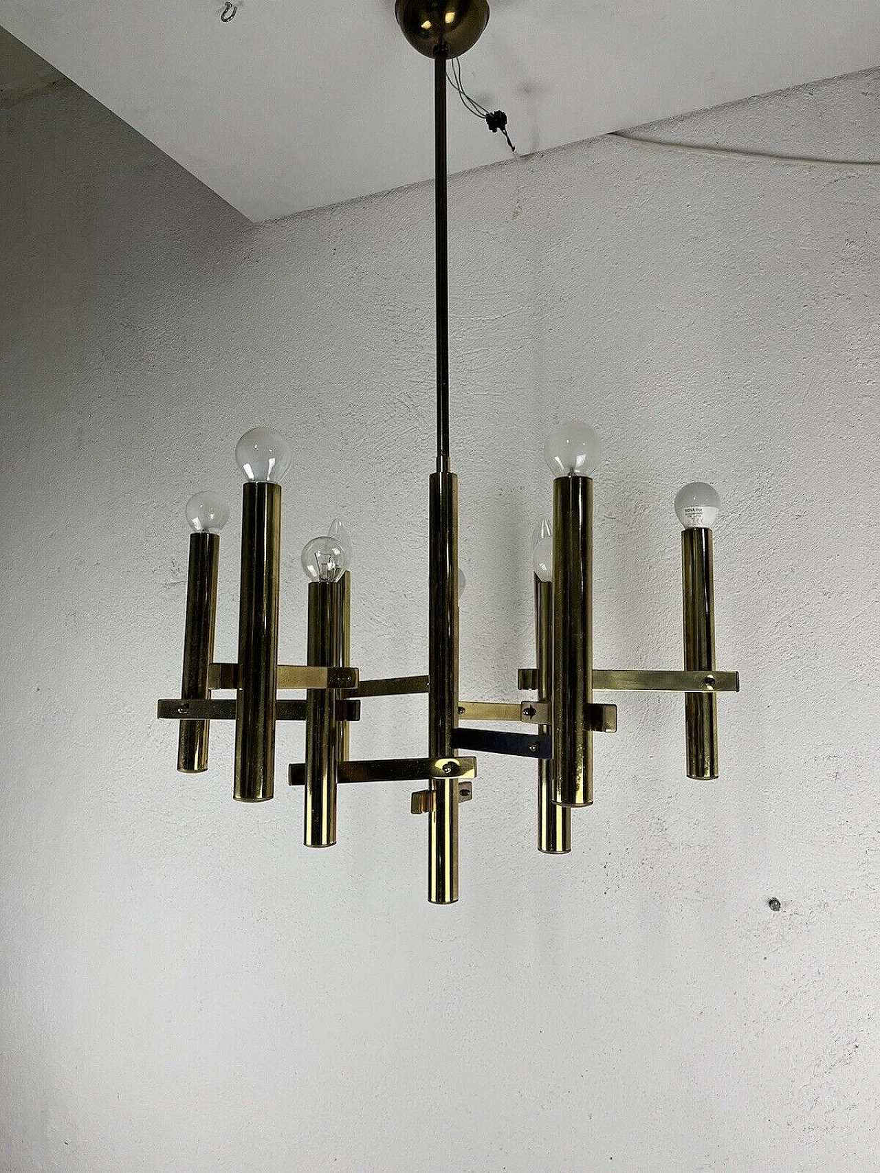 Brass nine-light chandelier by Sciolari, 1970s 1