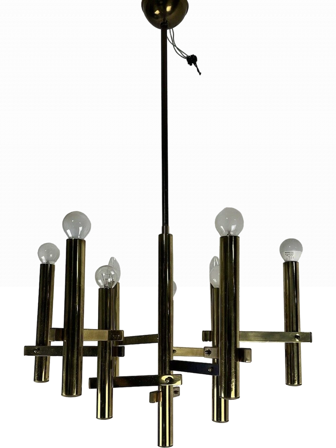 Brass nine-light chandelier by Sciolari, 1970s 2