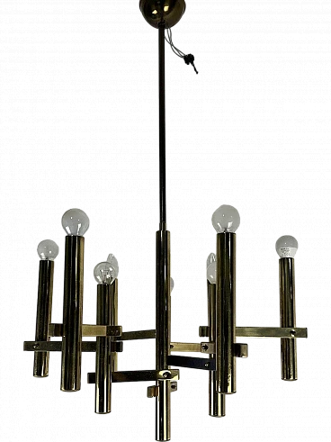 Brass nine-light chandelier by Sciolari, 1970s