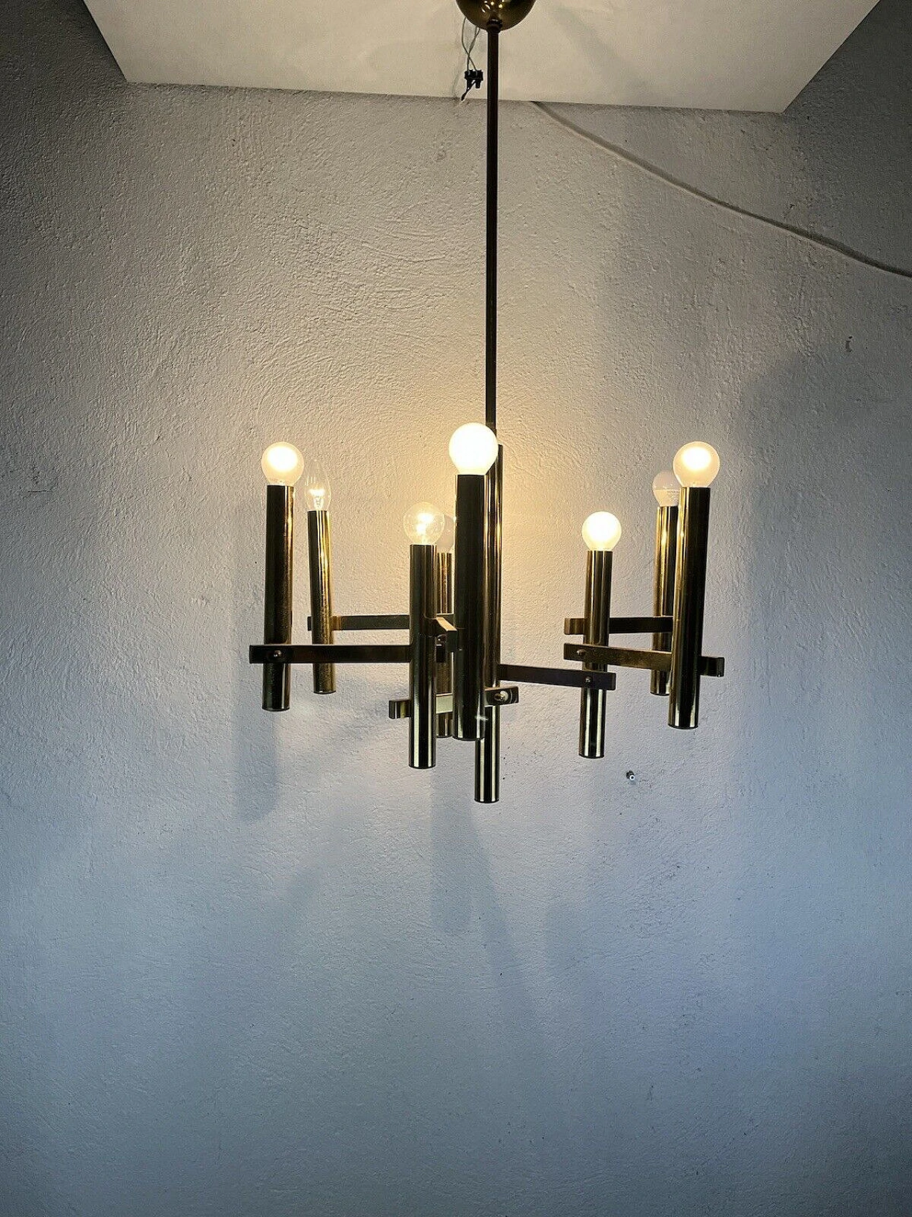 Brass nine-light chandelier by Sciolari, 1970s 3