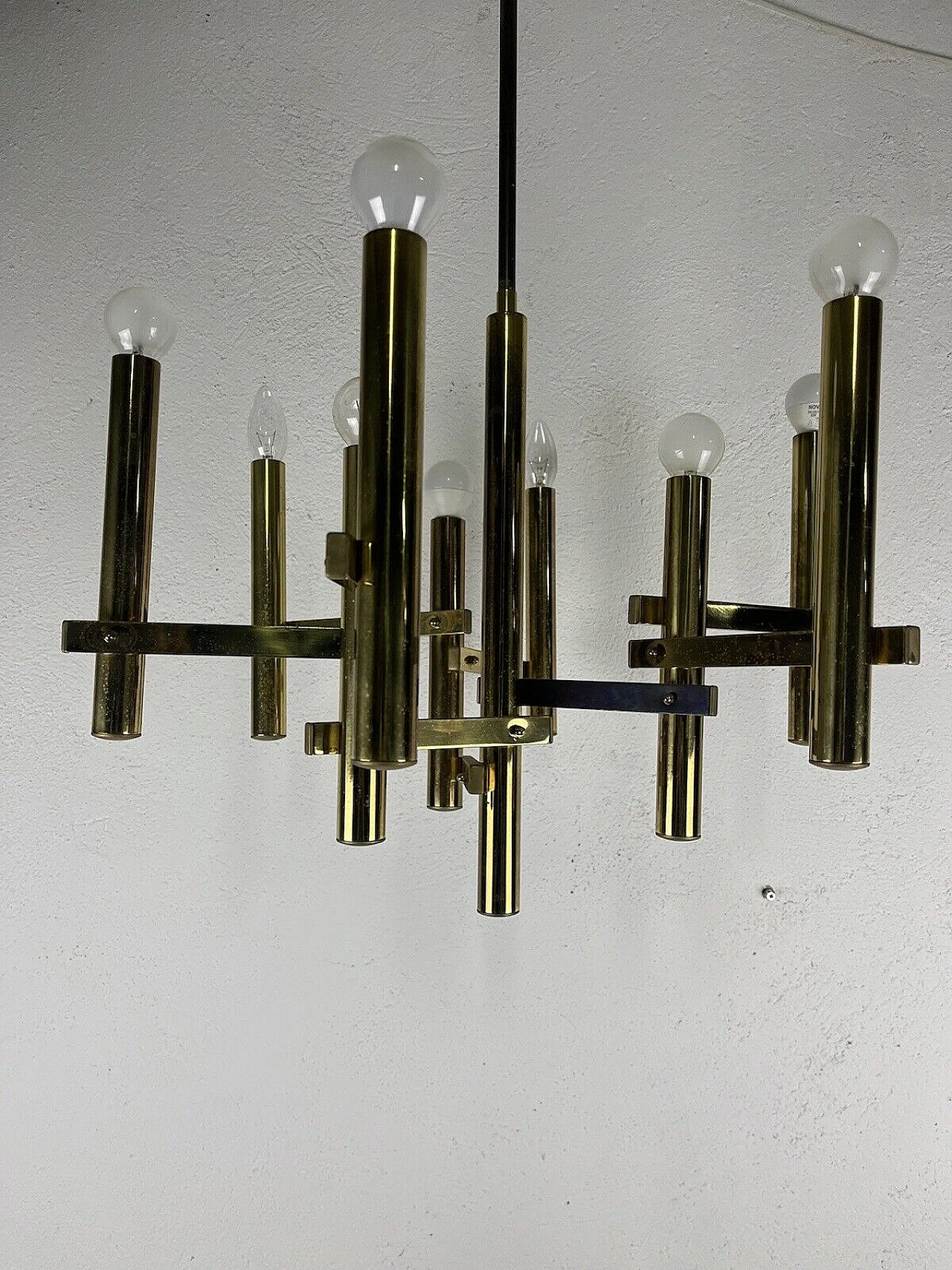 Brass nine-light chandelier by Sciolari, 1970s 7