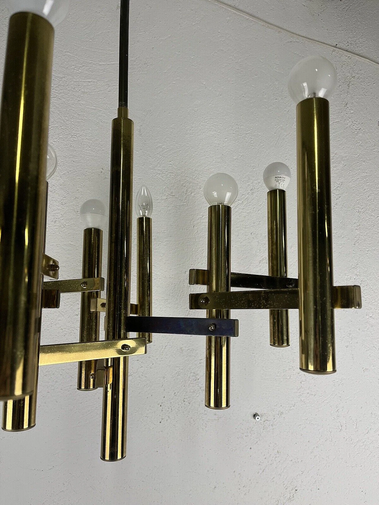 Brass nine-light chandelier by Sciolari, 1970s 8