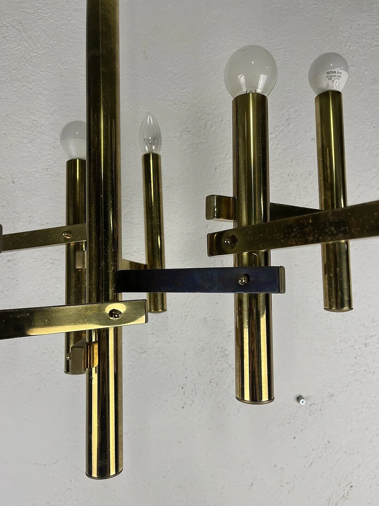 Brass nine-light chandelier by Sciolari, 1970s 11