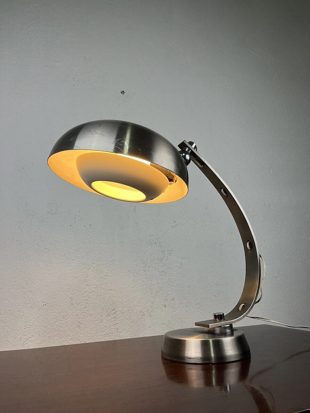 Satin aluminum table lamp, 1960s 3