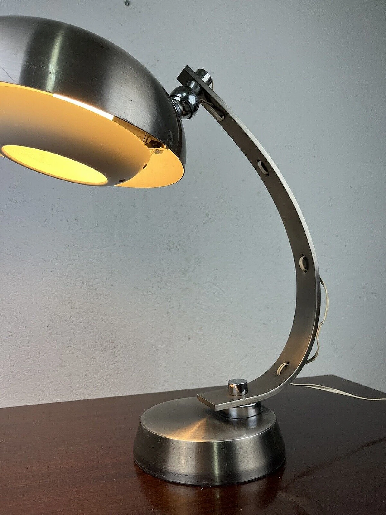 Satin aluminum table lamp, 1960s 6