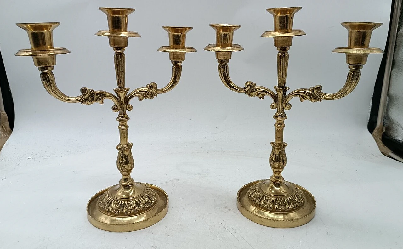 Pair of gilded bronze three-light candelabra 1