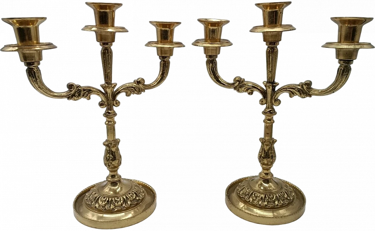 Pair of gilded bronze three-light candelabra 2