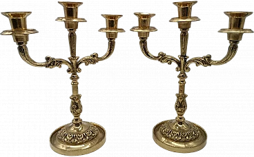 Pair of gilded bronze three-light candelabra