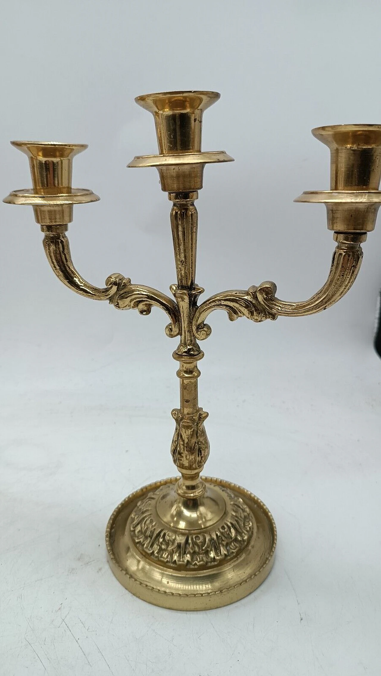 Pair of gilded bronze three-light candelabra 3