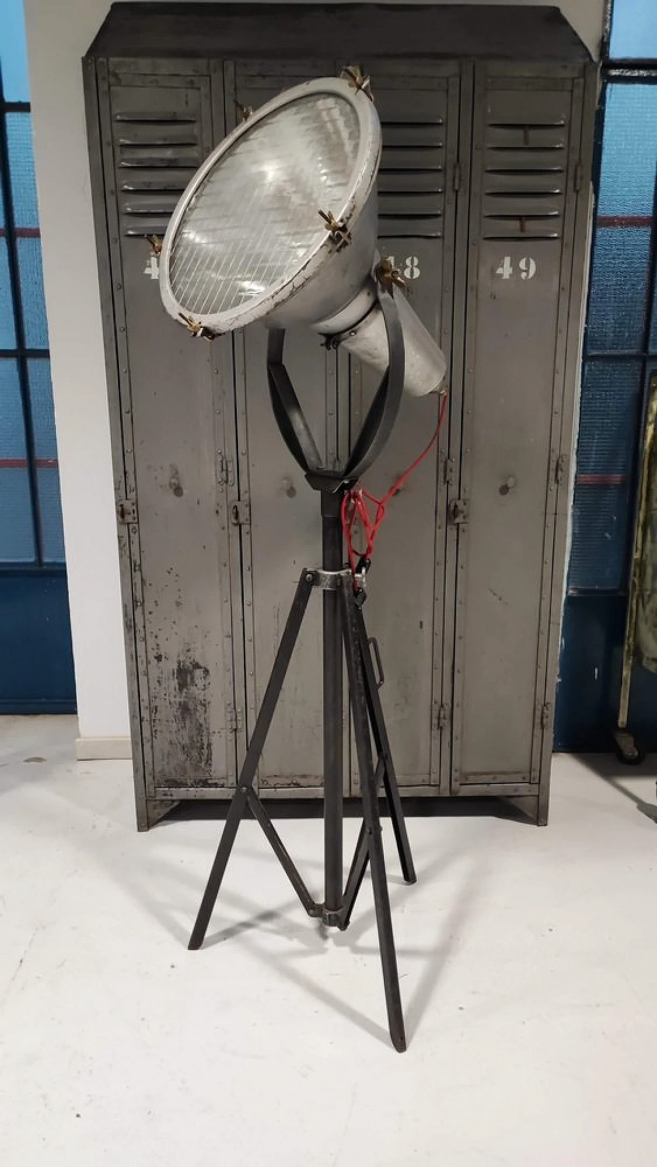 Industrial iron and glass floor spotlight, 1950s 2