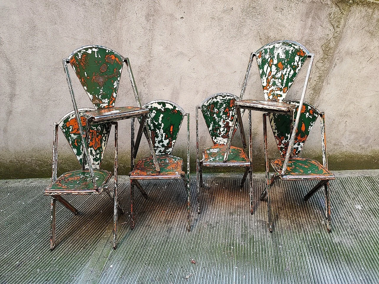 6 Chairs in iron with multicolor patina, 1930s 1