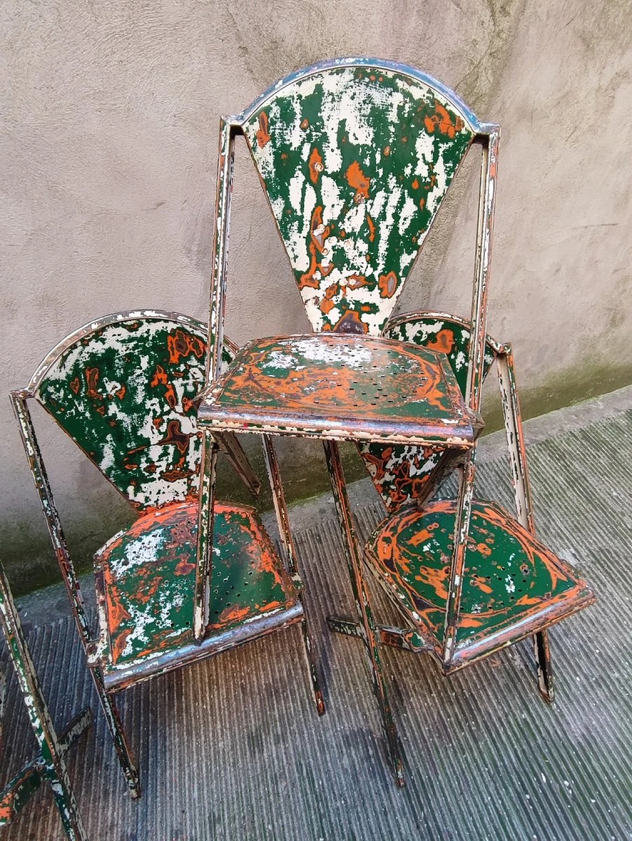 6 Chairs in iron with multicolor patina, 1930s 3