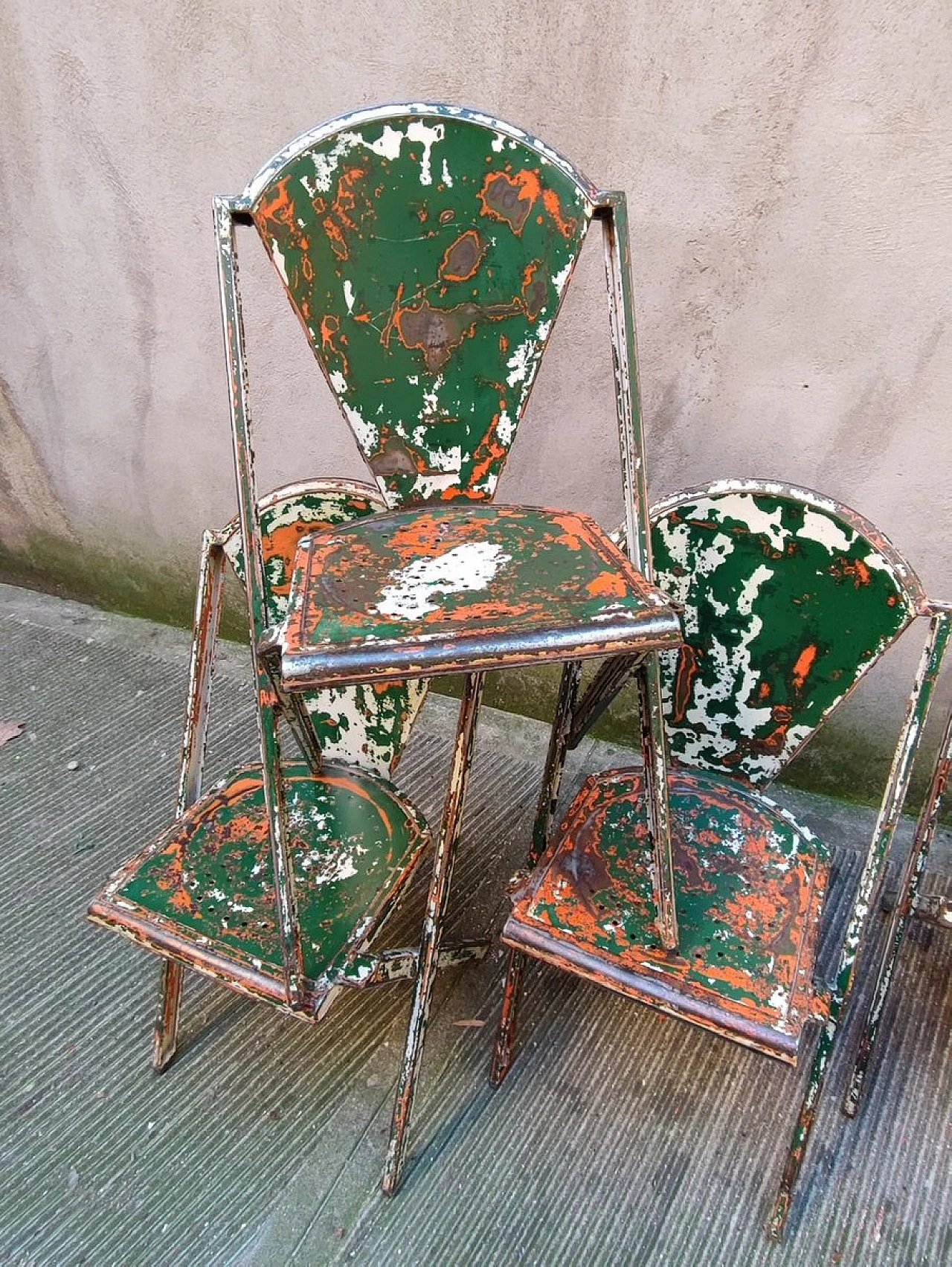 6 Chairs in iron with multicolor patina, 1930s 4