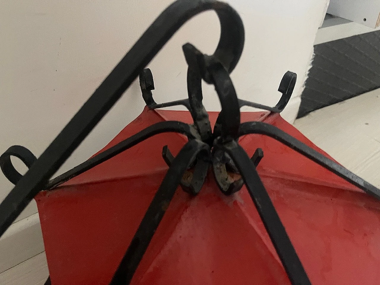 Pair of red and black wrought iron wall lights, 1970s 2