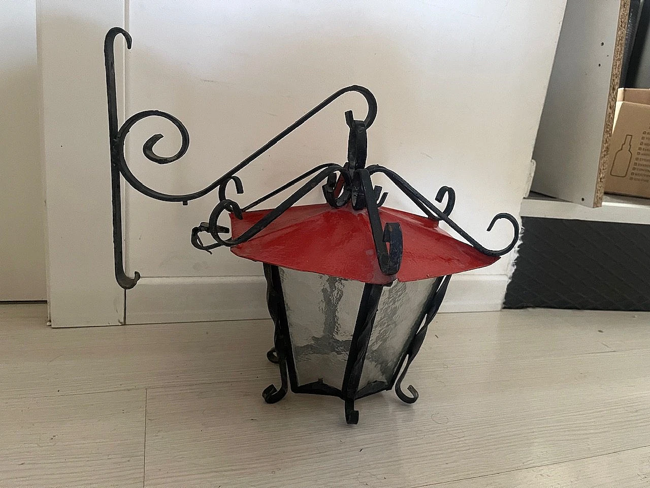 Pair of red and black wrought iron wall lights, 1970s 3