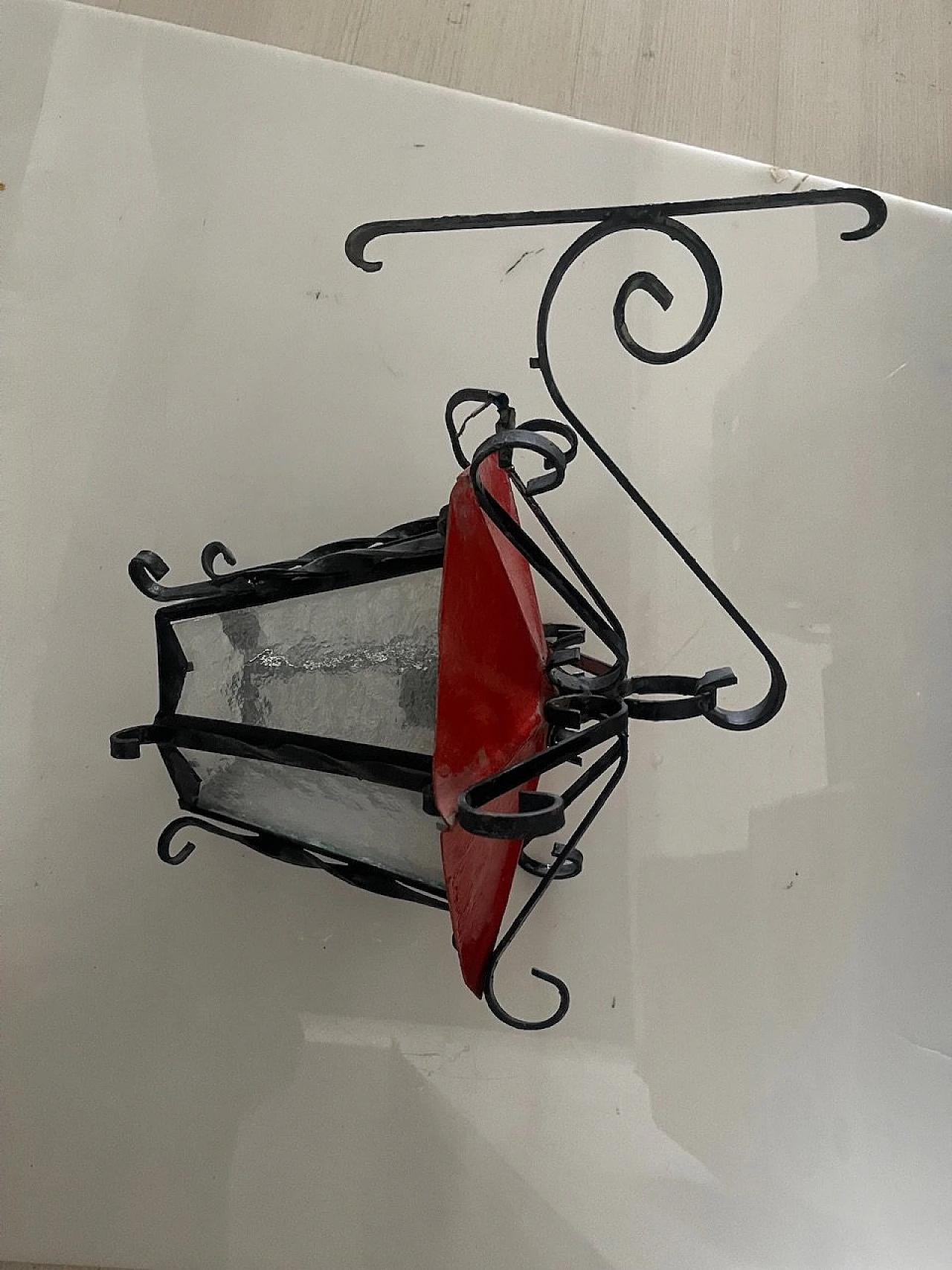 Pair of red and black wrought iron wall lights, 1970s 6