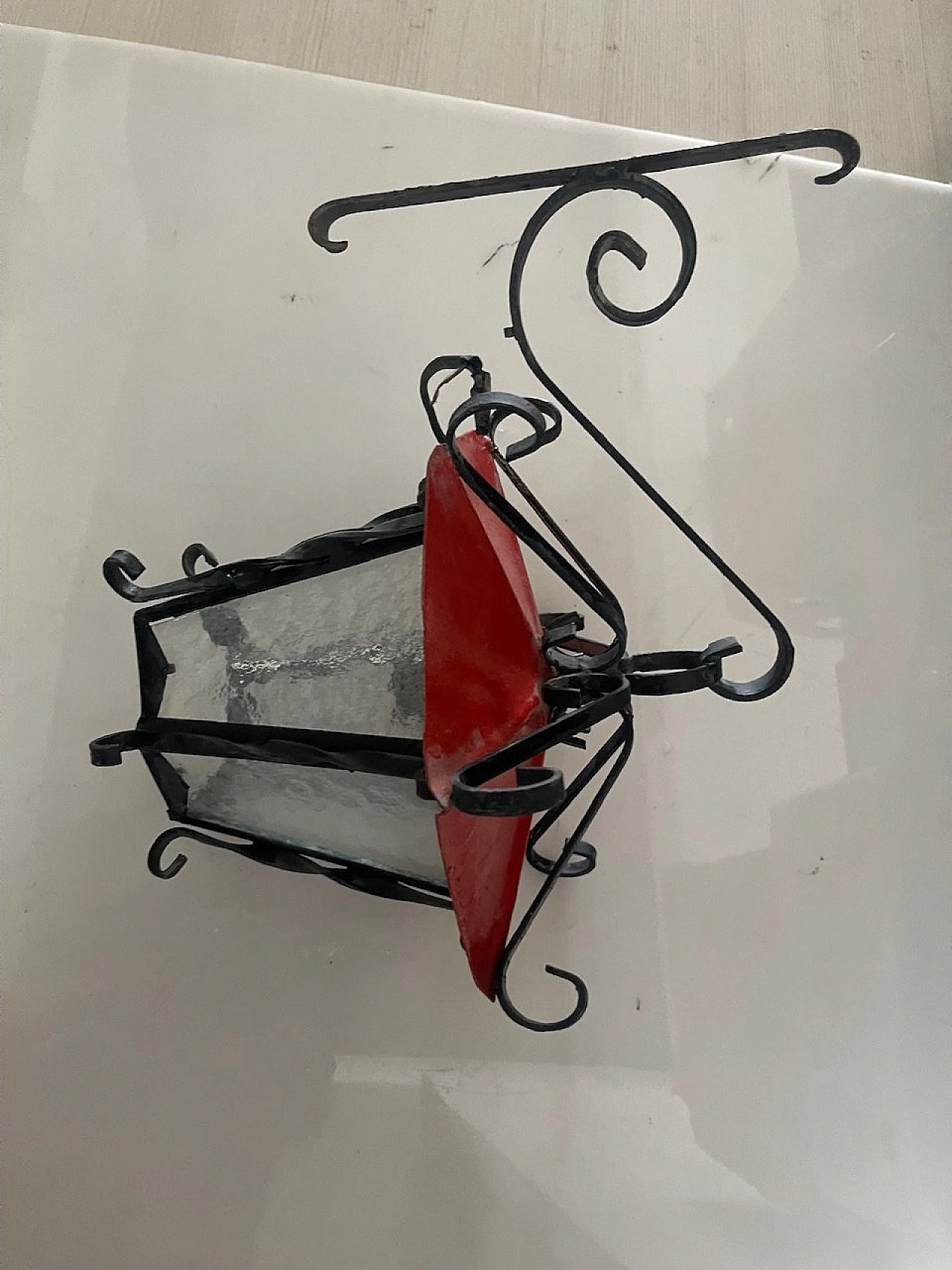 Pair of red and black wrought iron wall lights, 1970s 9