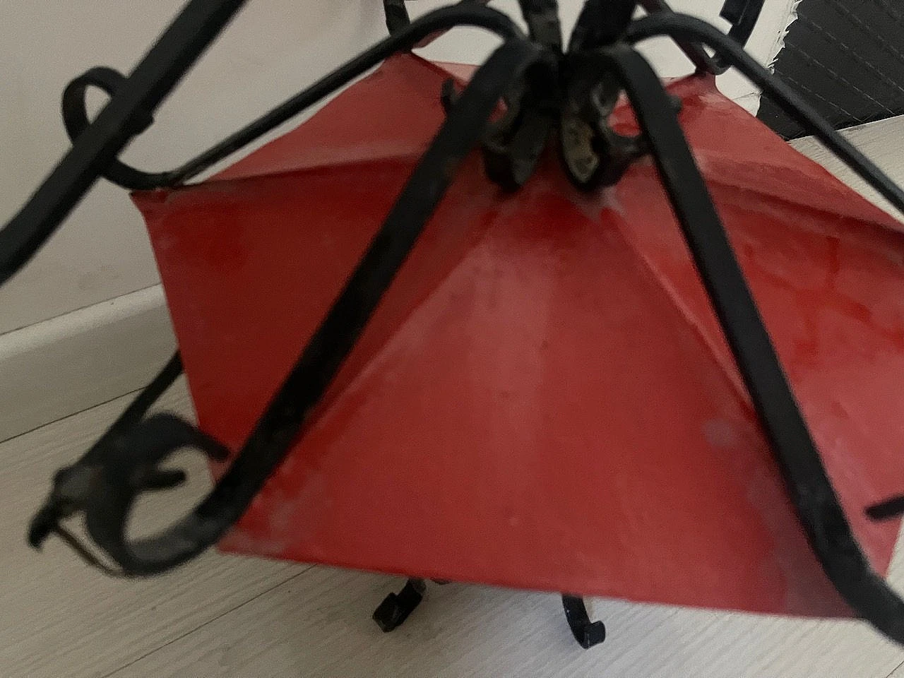 Pair of red and black wrought iron wall lights, 1970s 10