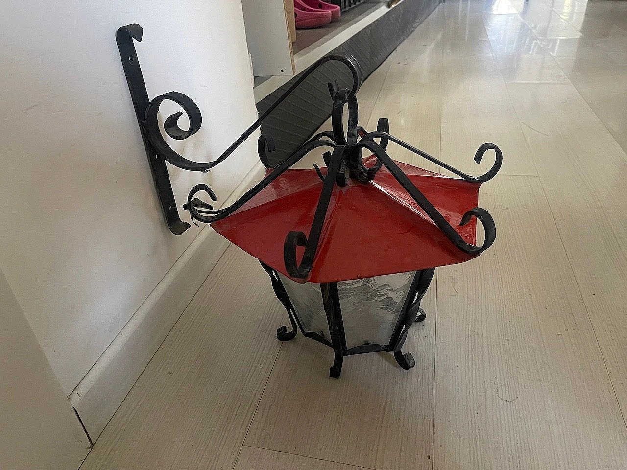 Pair of red and black wrought iron wall lights, 1970s 11