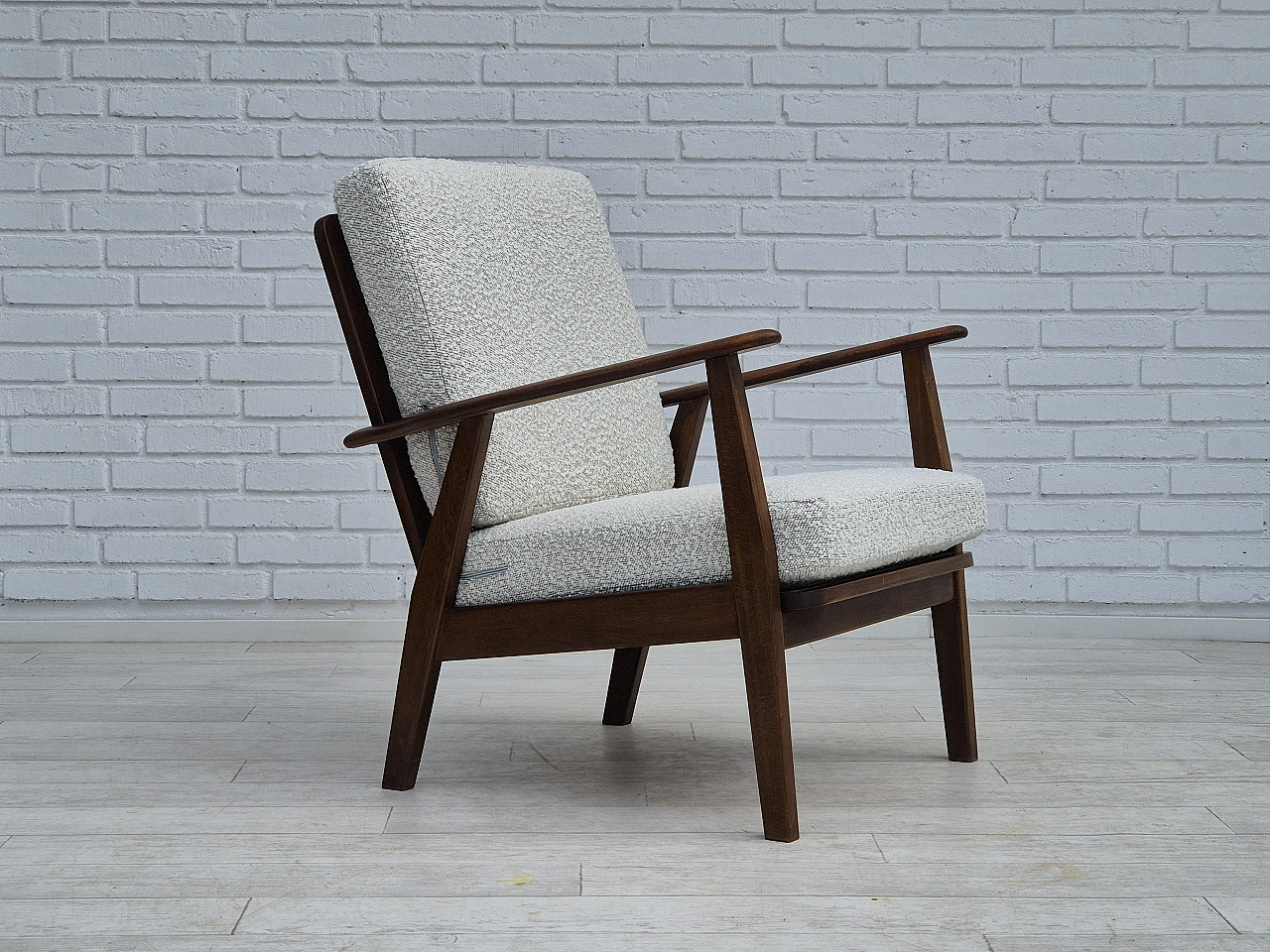 Danish beech and fabric armchair, 1960s 1