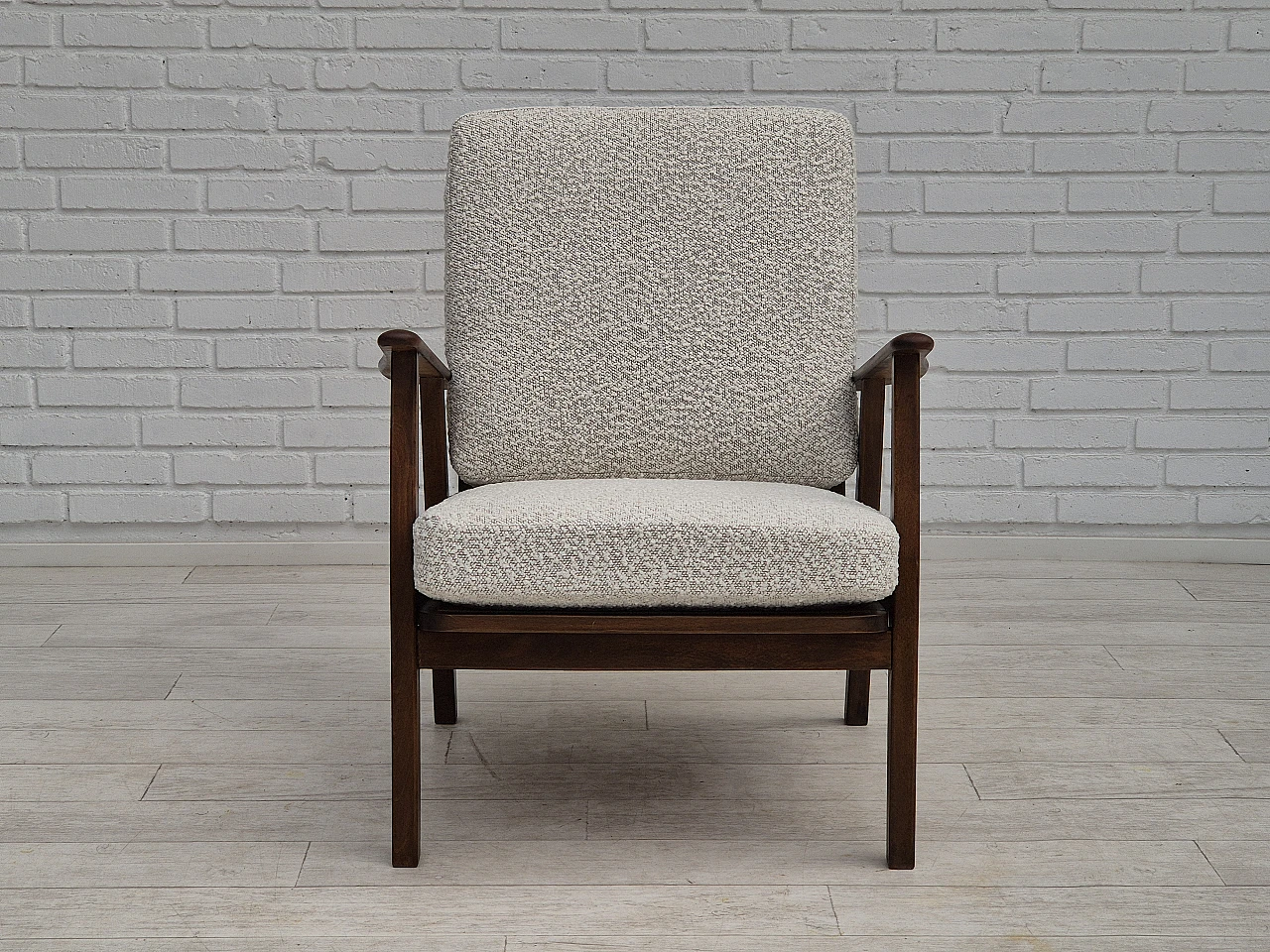 Danish beech and fabric armchair, 1960s 5