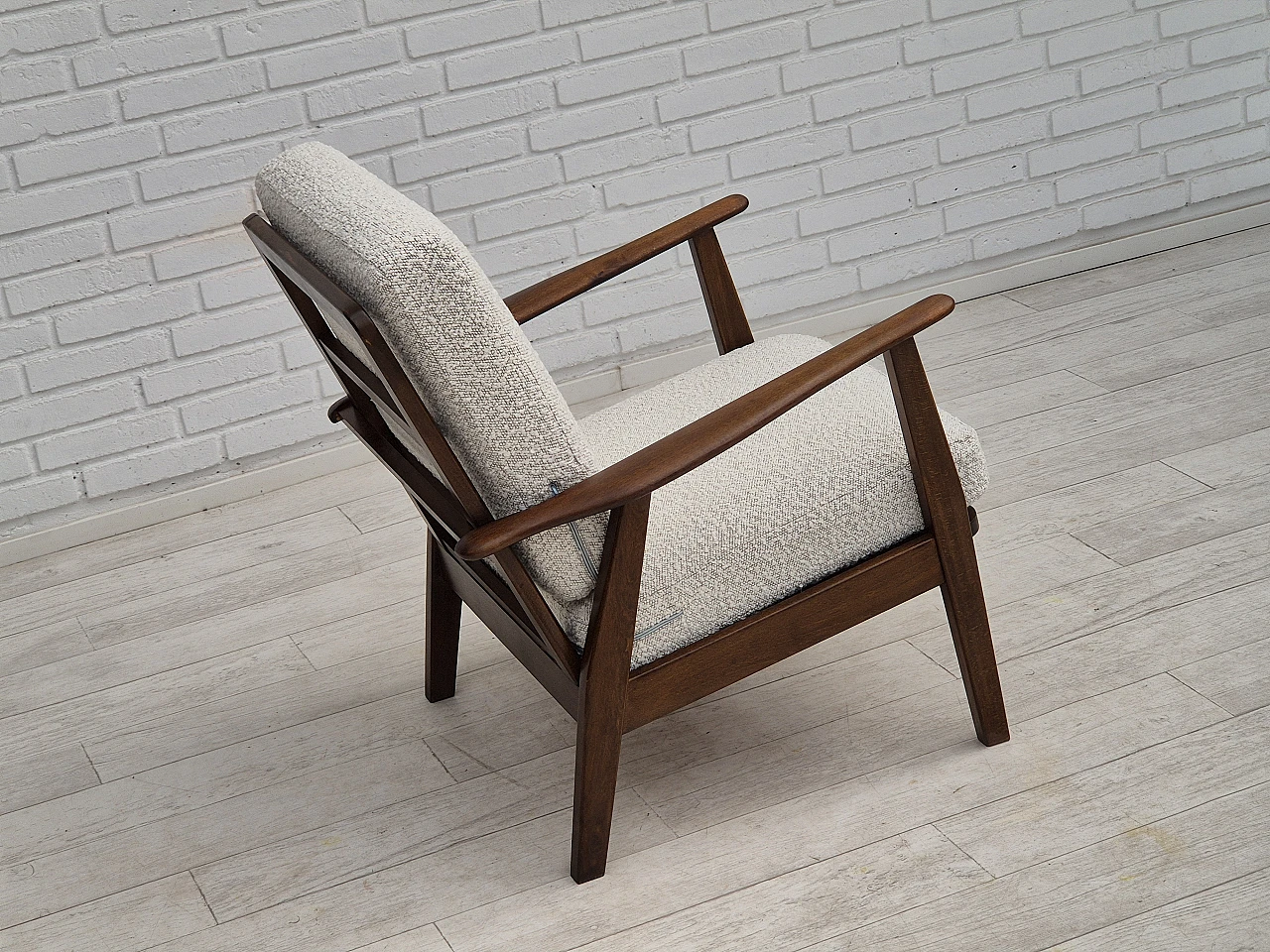 Danish beech and fabric armchair, 1960s 8