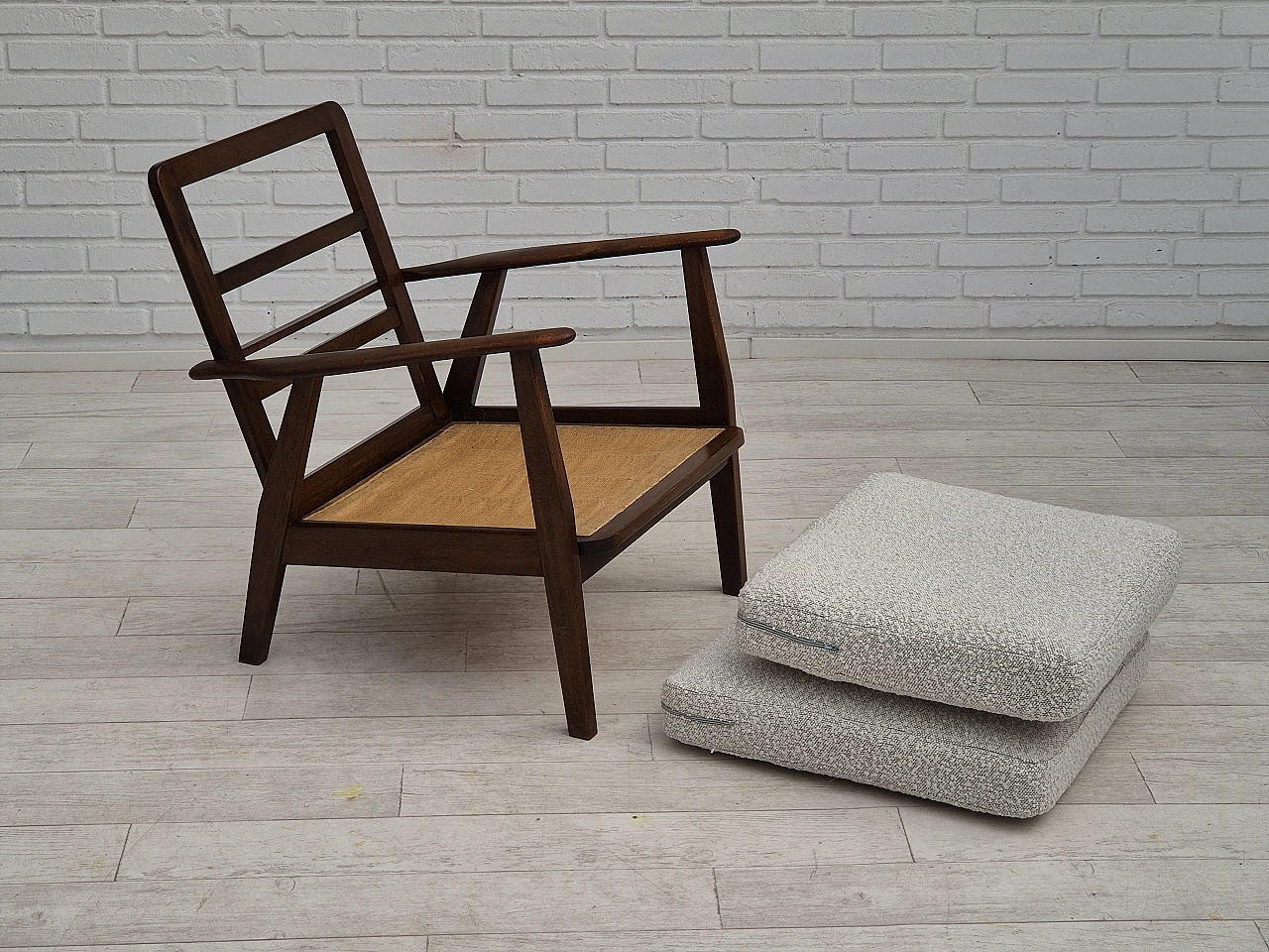 Danish beech and fabric armchair, 1960s 14