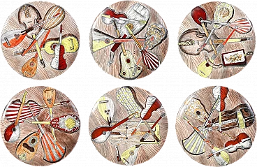 6 Strumenti Musicali plates by Piero Fornasetti, 1950s