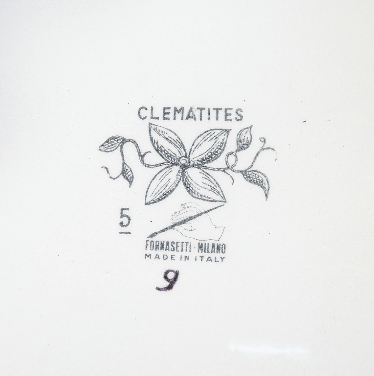 6 Piatti Clematites in porcellana di Piero Fornasetti, anni '50 21