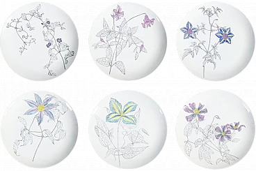 6 Piatti Clematites in porcellana di Piero Fornasetti, anni '50