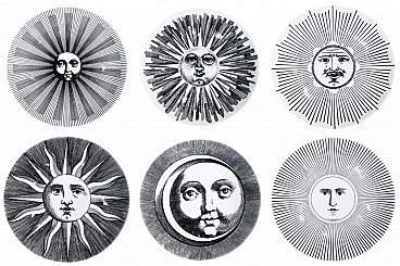 6 Piatti Soli e Lune in porcellana di Piero Fornasetti, anni '70