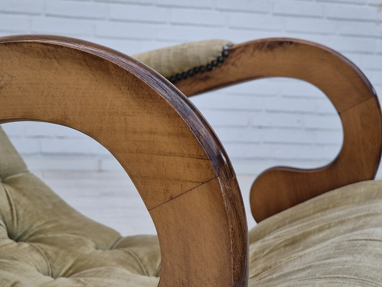 Scandinavian rocking chair in beech and green velvet, 1950s 6