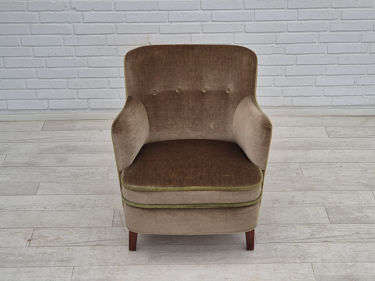 Danish velvet and beech armchair, 1960s 3