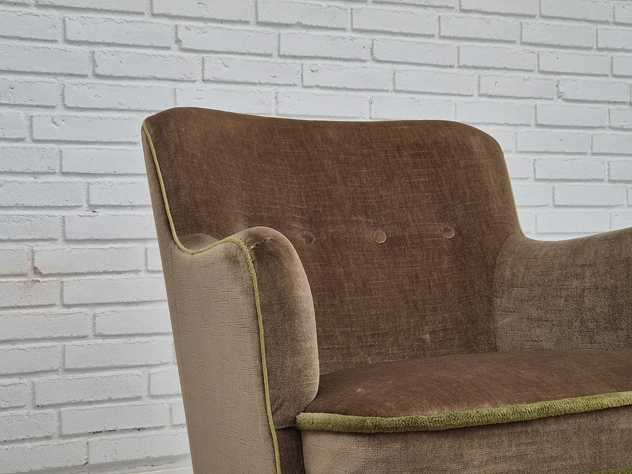 Danish velvet and beech armchair, 1960s 5