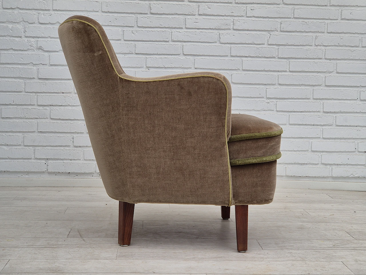 Danish velvet and beech armchair, 1960s 6