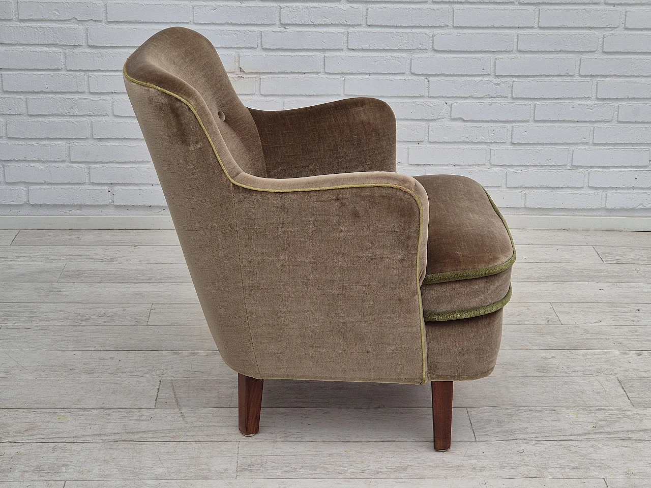 Danish velvet and beech armchair, 1960s 7