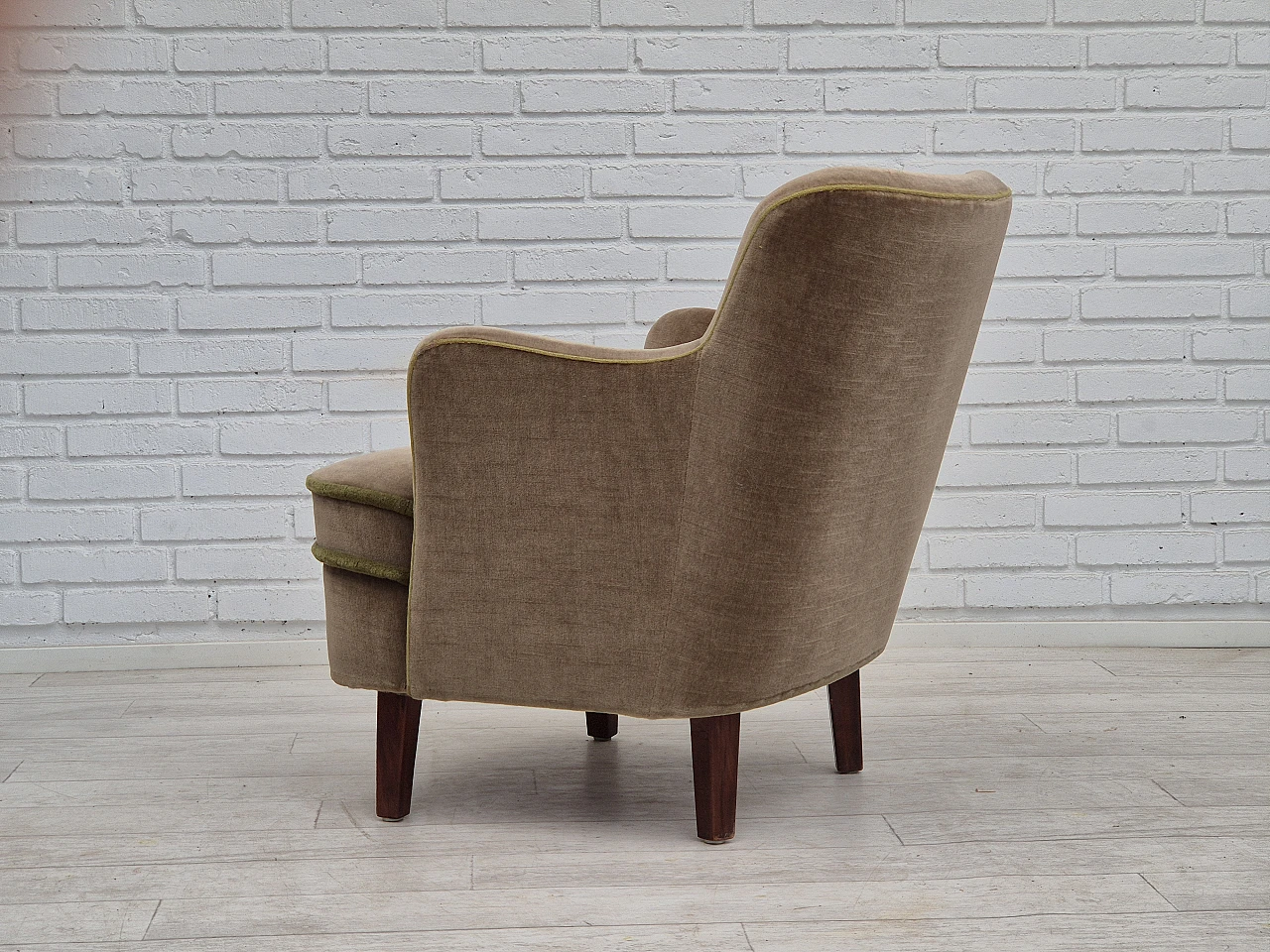 Danish velvet and beech armchair, 1960s 10