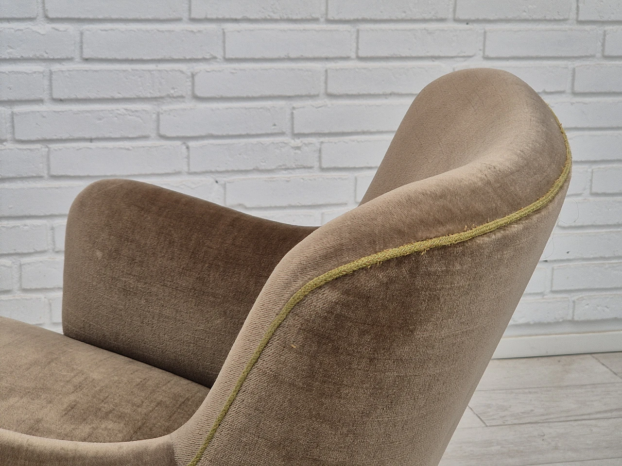 Danish velvet and beech armchair, 1960s 11