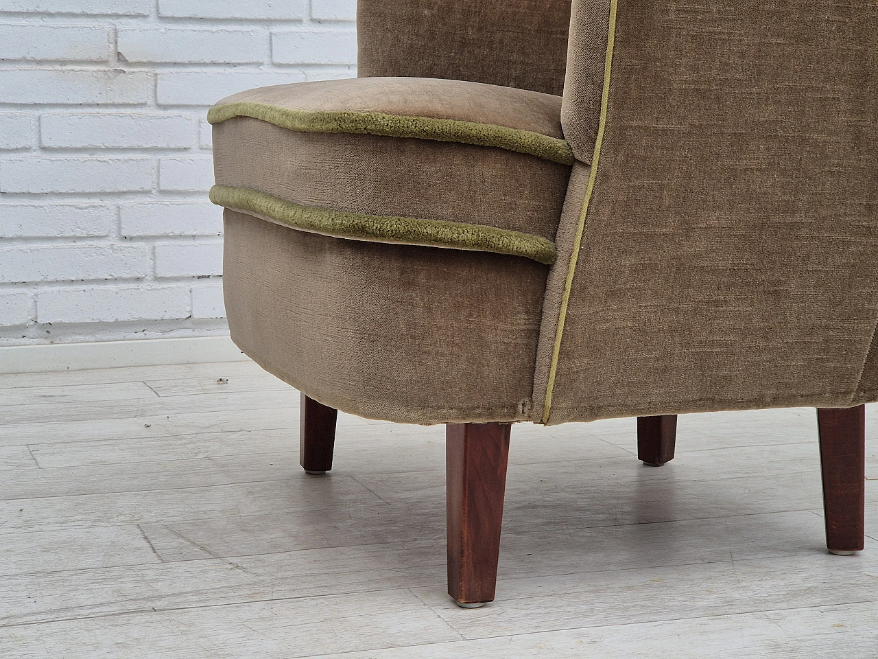 Danish velvet and beech armchair, 1960s 12