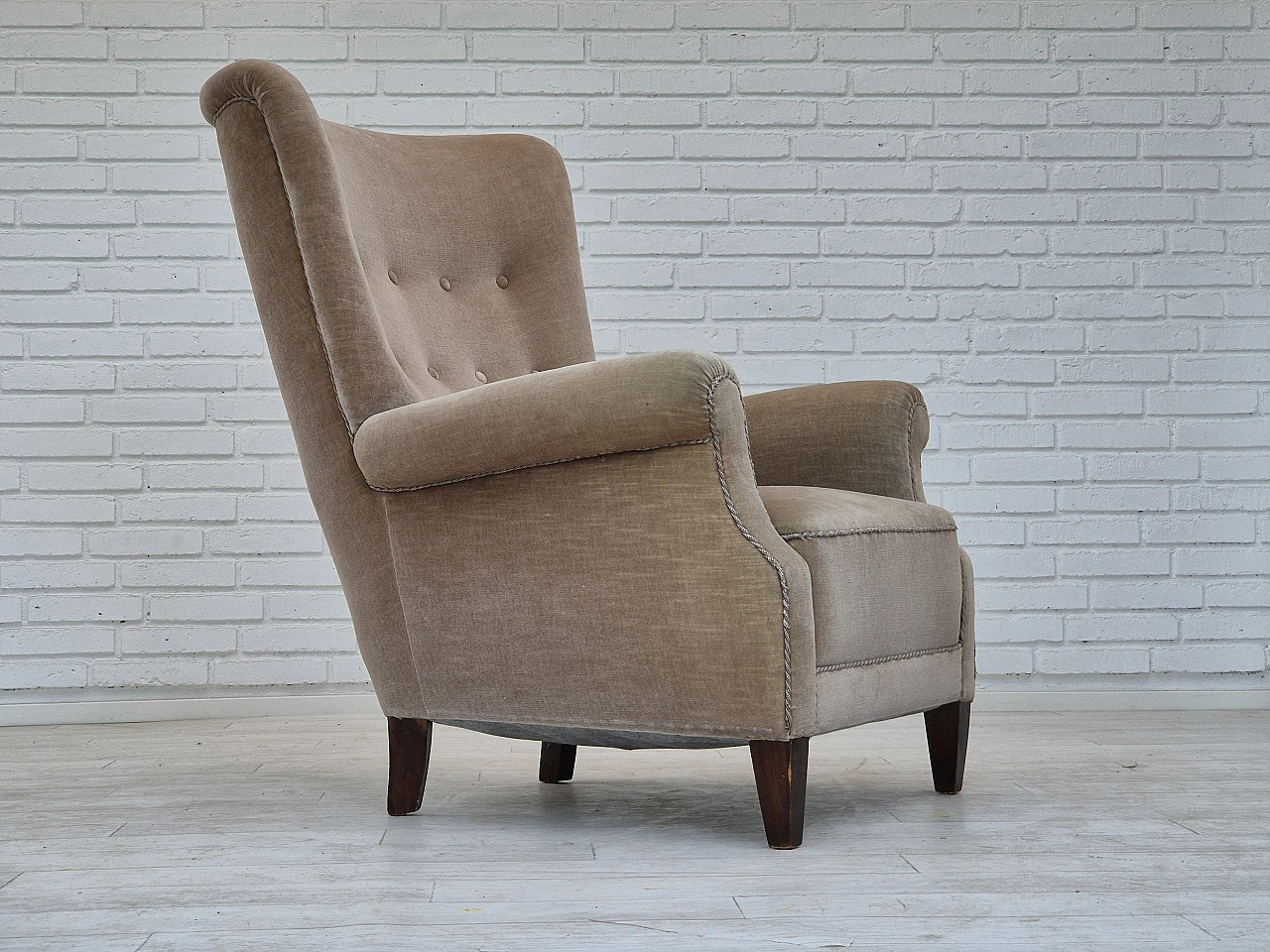 Danish high-back velvet armchair, 1970s 1