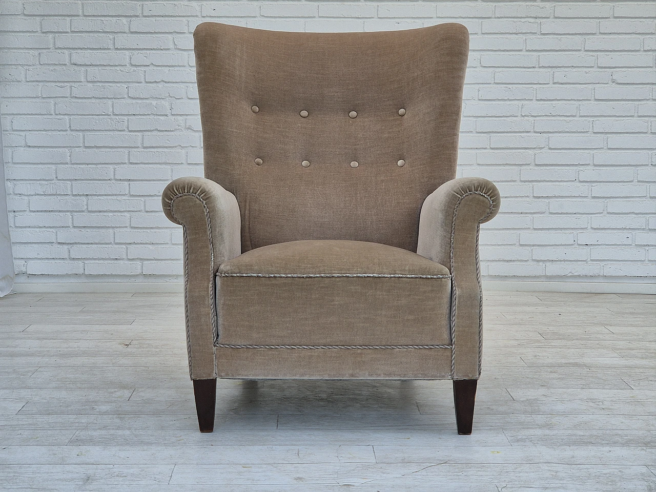 Danish high-back velvet armchair, 1970s 2