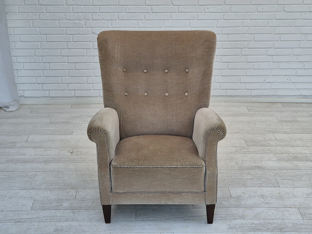 Danish high-back velvet armchair, 1970s 3