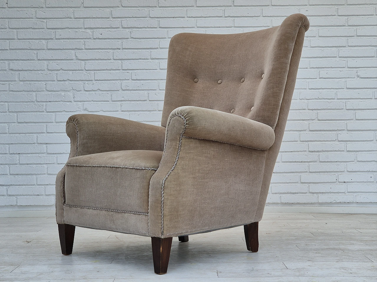 Danish high-back velvet armchair, 1970s 6