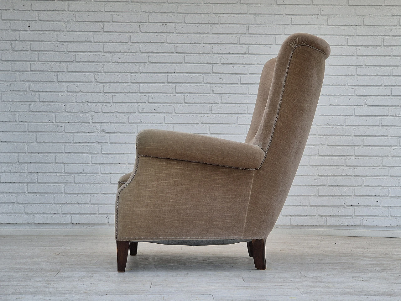 Danish high-back velvet armchair, 1970s 9