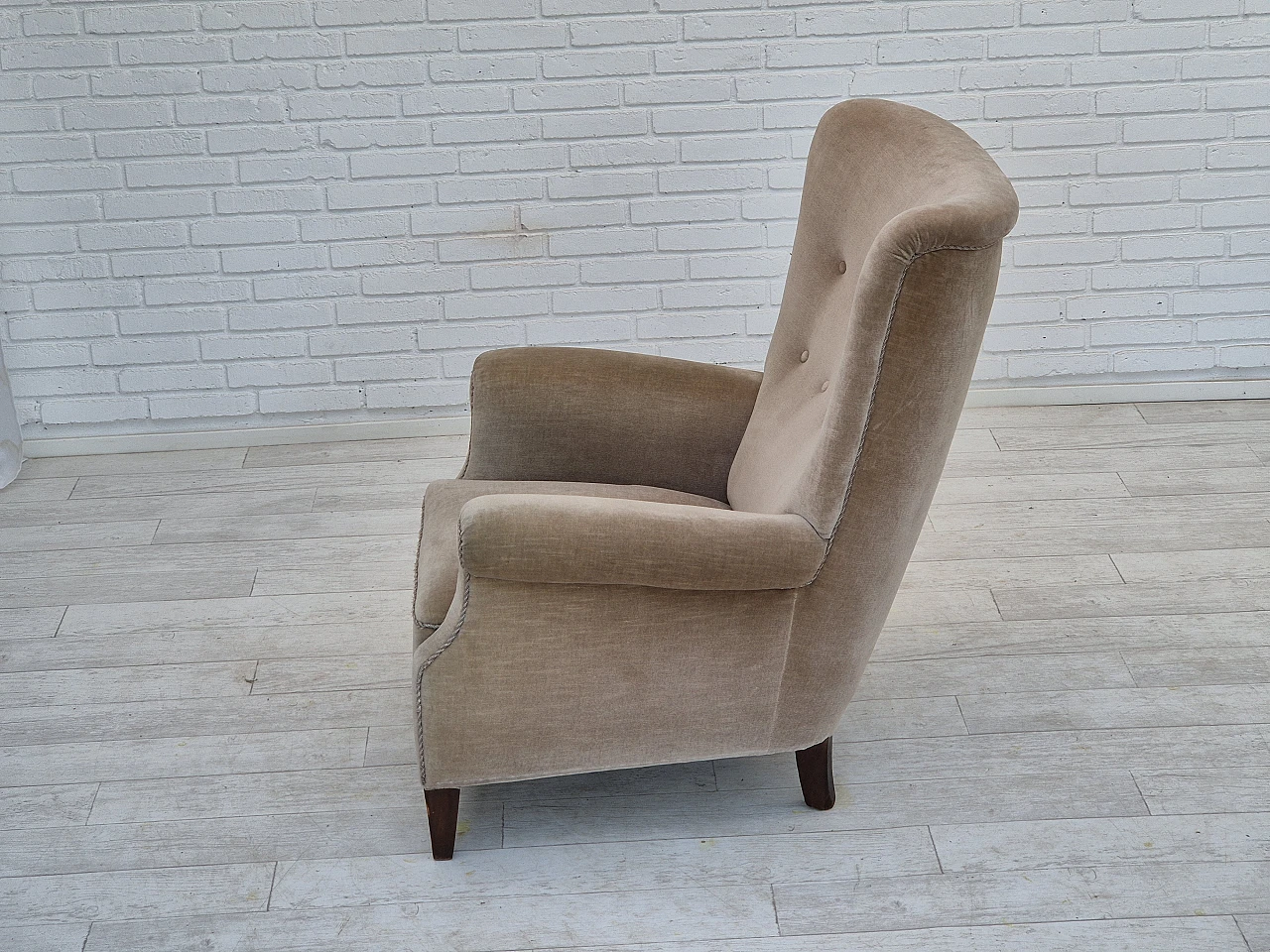 Danish high-back velvet armchair, 1970s 10