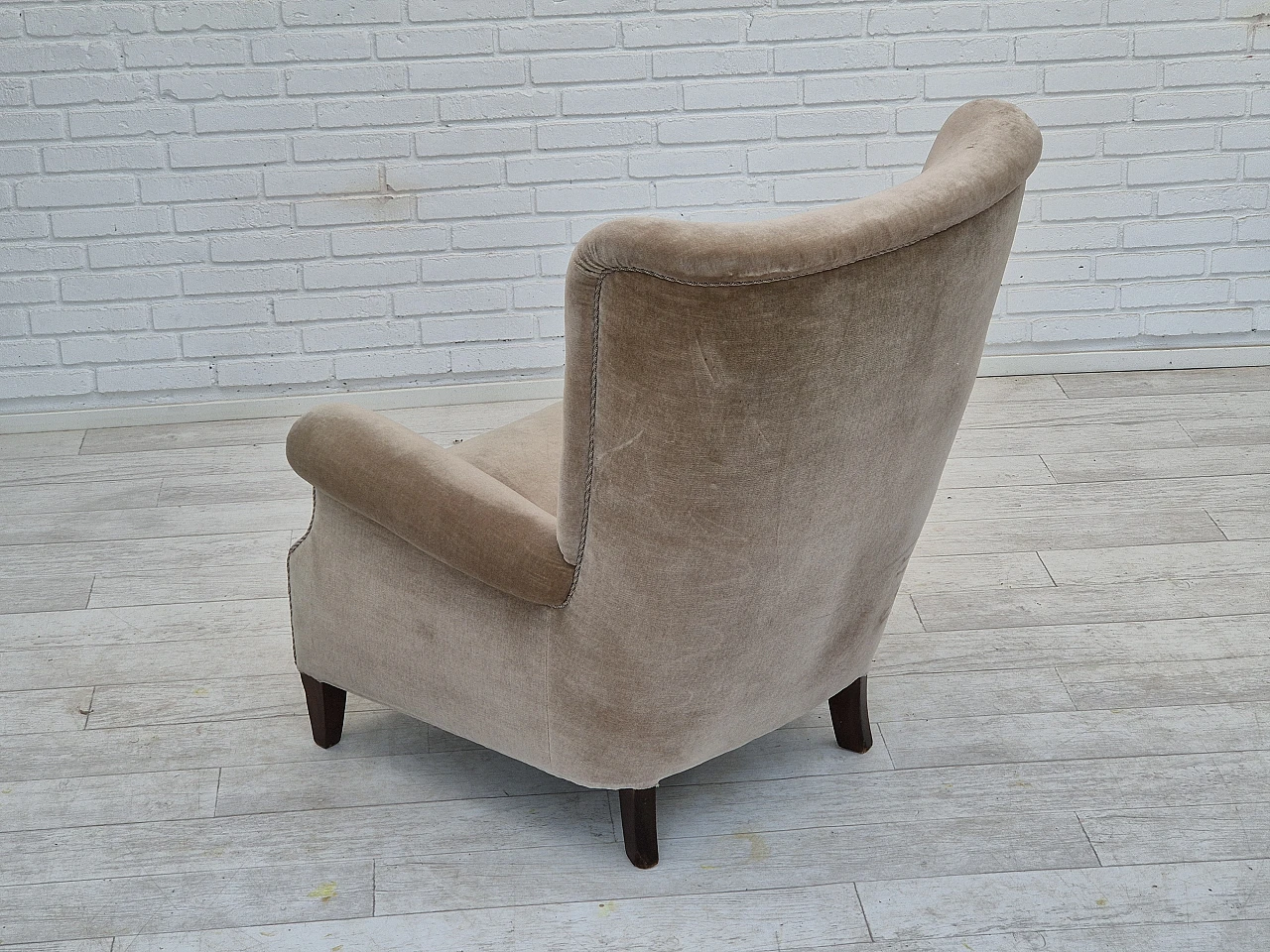 Danish high-back velvet armchair, 1970s 12